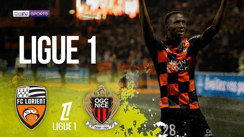 Cầu thủ Nice và Lorient tranh chấp quả bóng trên sân cỏ Cầu thủ Nice và Lorient tranh chấp quả bóng trên sân cỏ