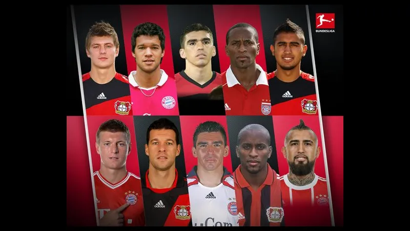 Cầu thủ Olympiakos và Bayer Leverkusen đang tranh chấp quả bóng